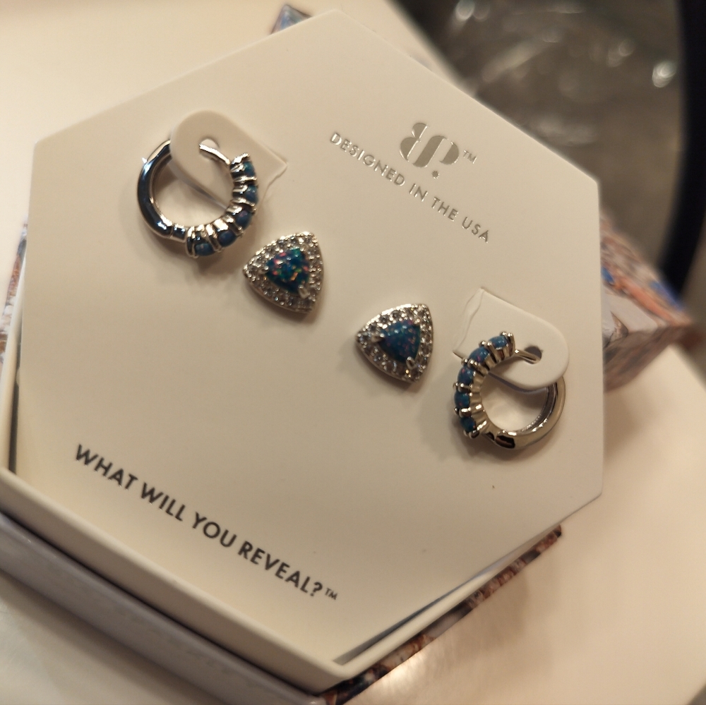 2 azure blue fire opal earrings stud and small hoop